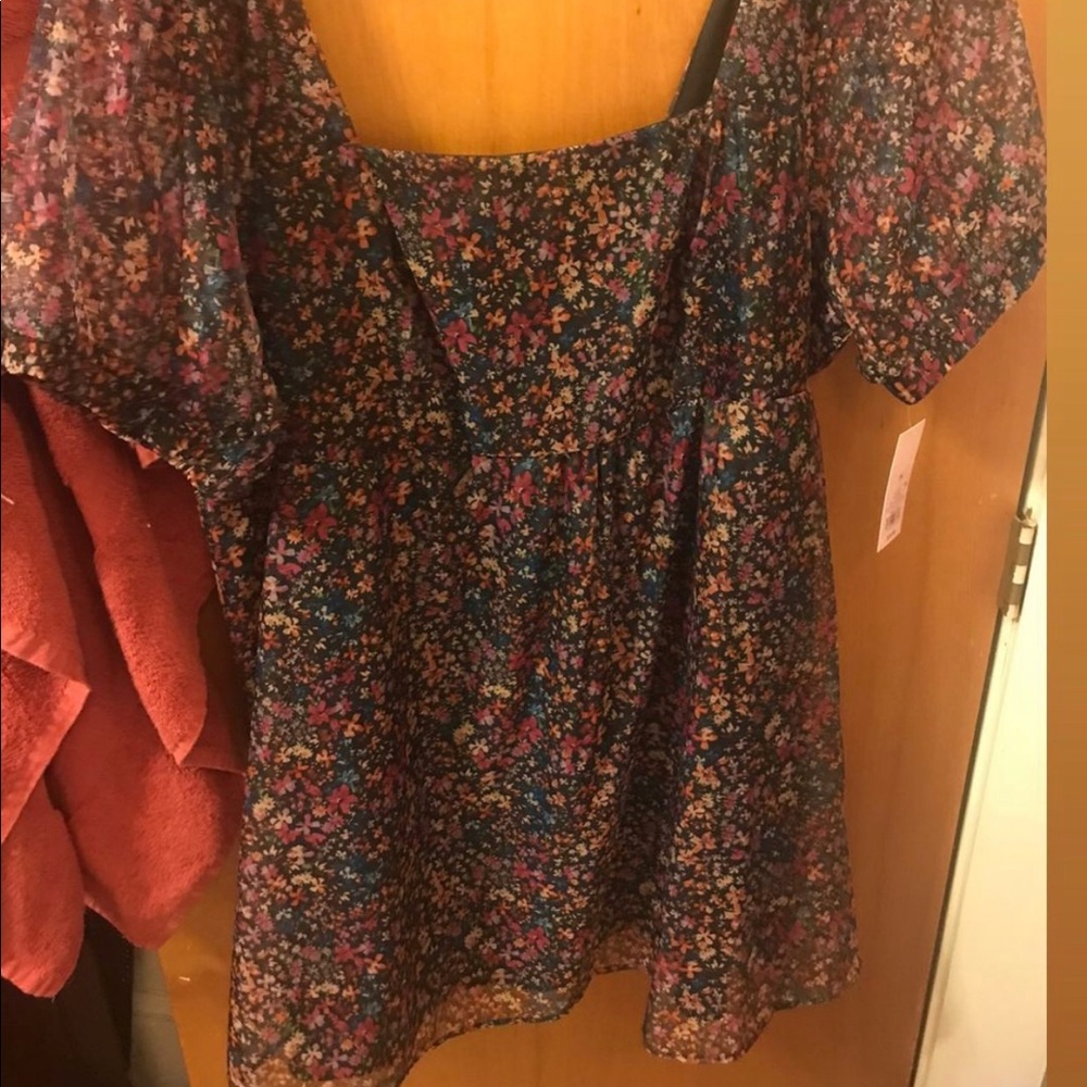 Wild Fable Puff Sleeve Floral Chiffon Babydoll Mini Dress Target Plus Size
